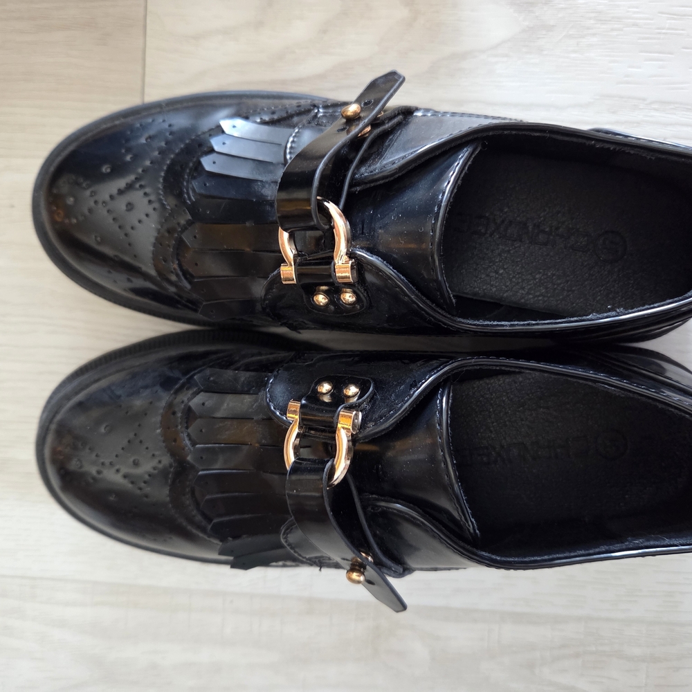 Charming Black Loafers with Gold Buckle